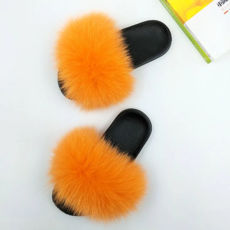 

OEM fluffy fur slides Custom made slippers fur slides vendor Summer slippers