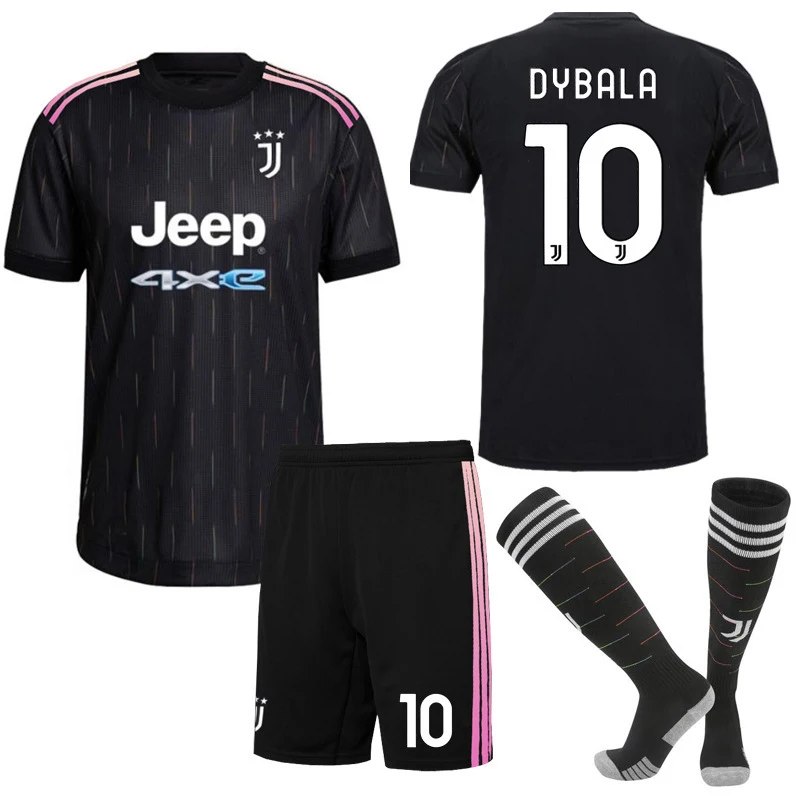 

21-22 Juve away black meteor version No. 7 C Luo No. 10 Dybala soccer uniforms children's adult suit