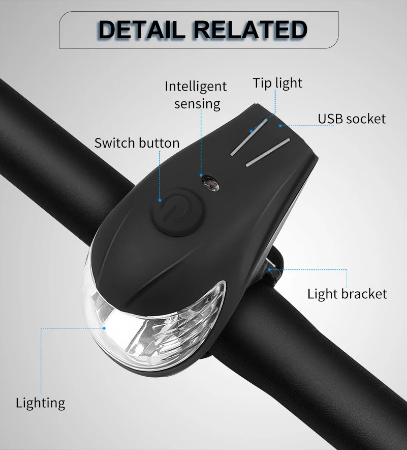 New 5 modes Waterproof Intelligent Induction USB Rechargeable bicycle accessories sensor light details