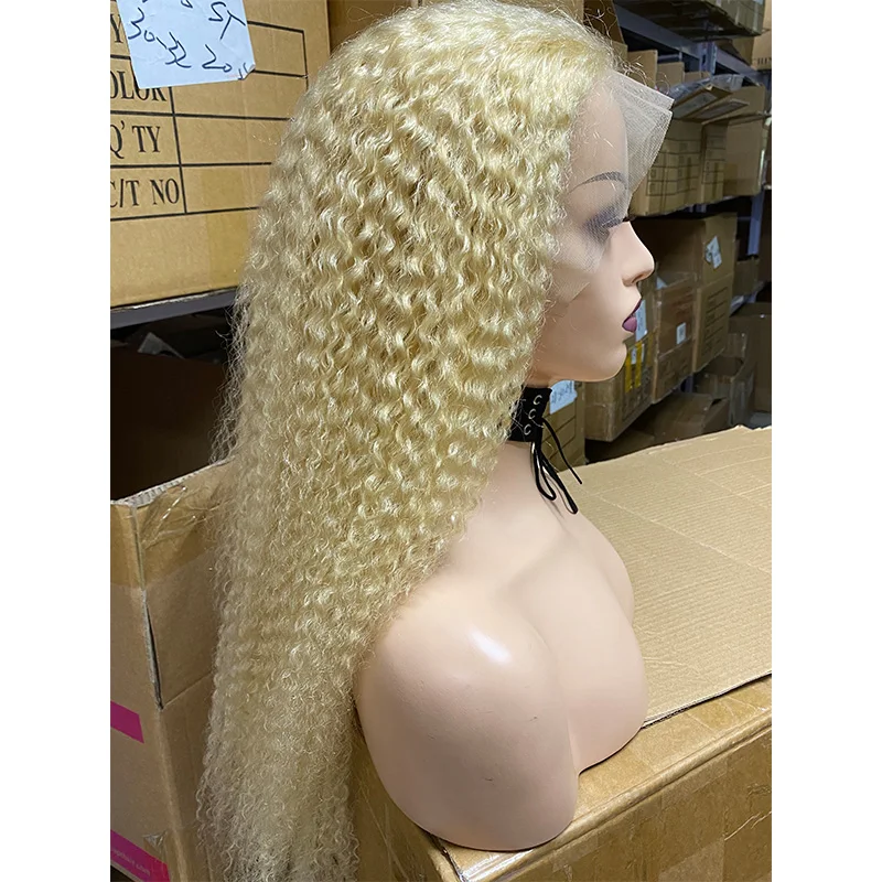 

613 Russian Hair Curly Front Lace Wig Wigs Vendors Transparent Film Thin Swiss Lace Wholesale Lace front100% Virgin Blonde Long