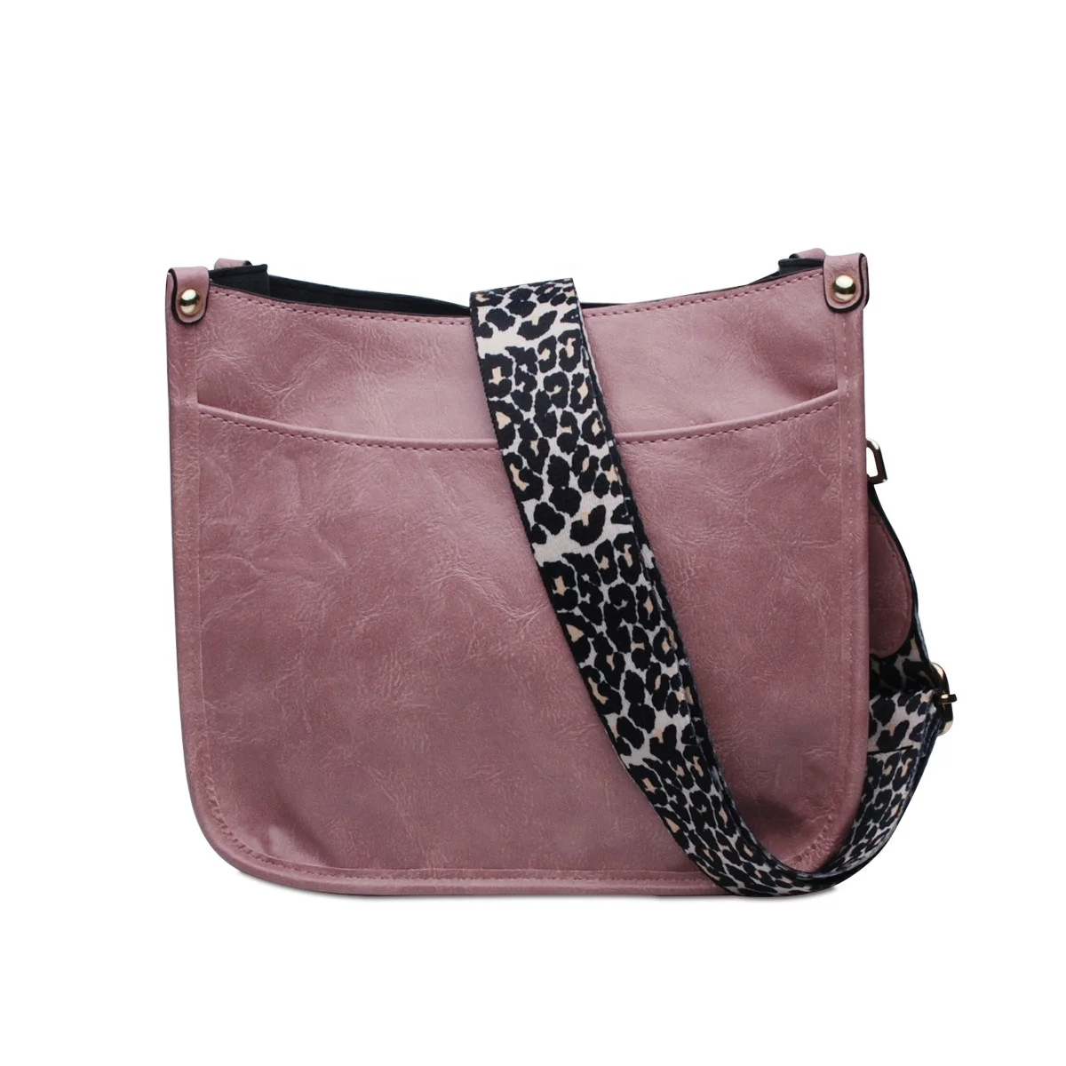 

New 2021 Fashion Monogram PU Leather Bag Leopard Strap Handbag Solid Cross Body Bag, 8 colors