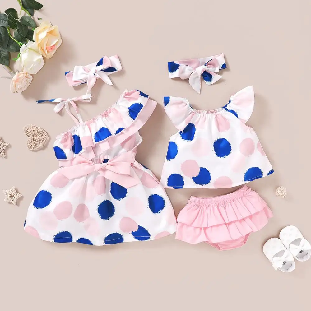 

2020 Summer Girls Clothing Sets Cute Korean Oblique Shoulder Jumpsuit With Headband Baby Kids Children Clothes Hot Sell, As picture