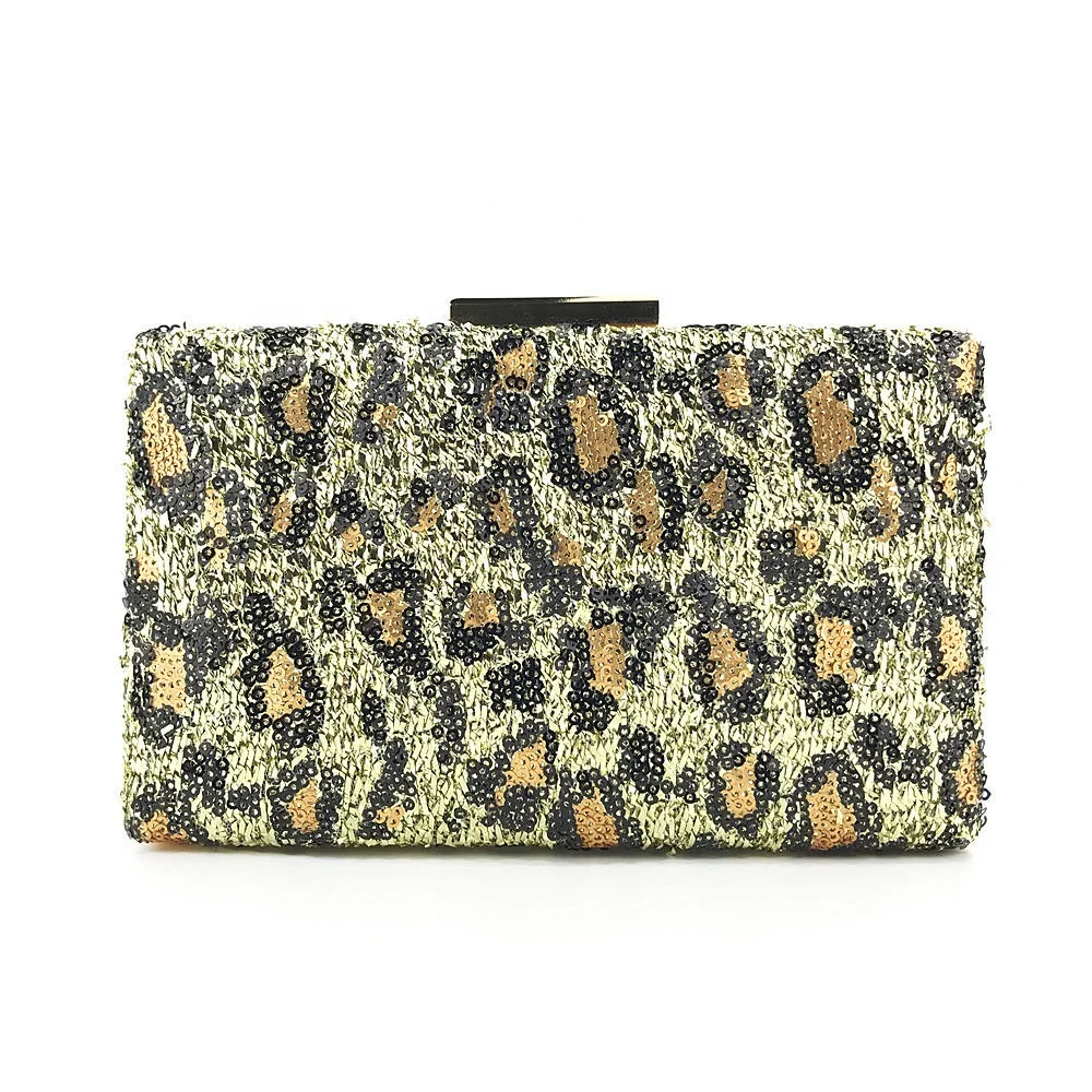 

Gold Sparking sequin leopard clutches ladies evening bags, As images