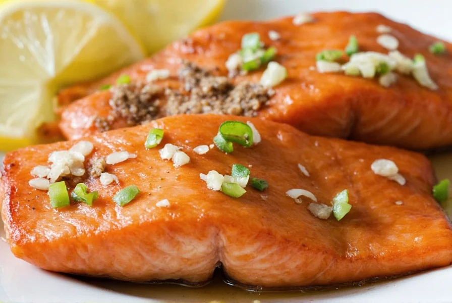 Perfectly cooked ginger soy salmon with crispy skin and glossy glaze