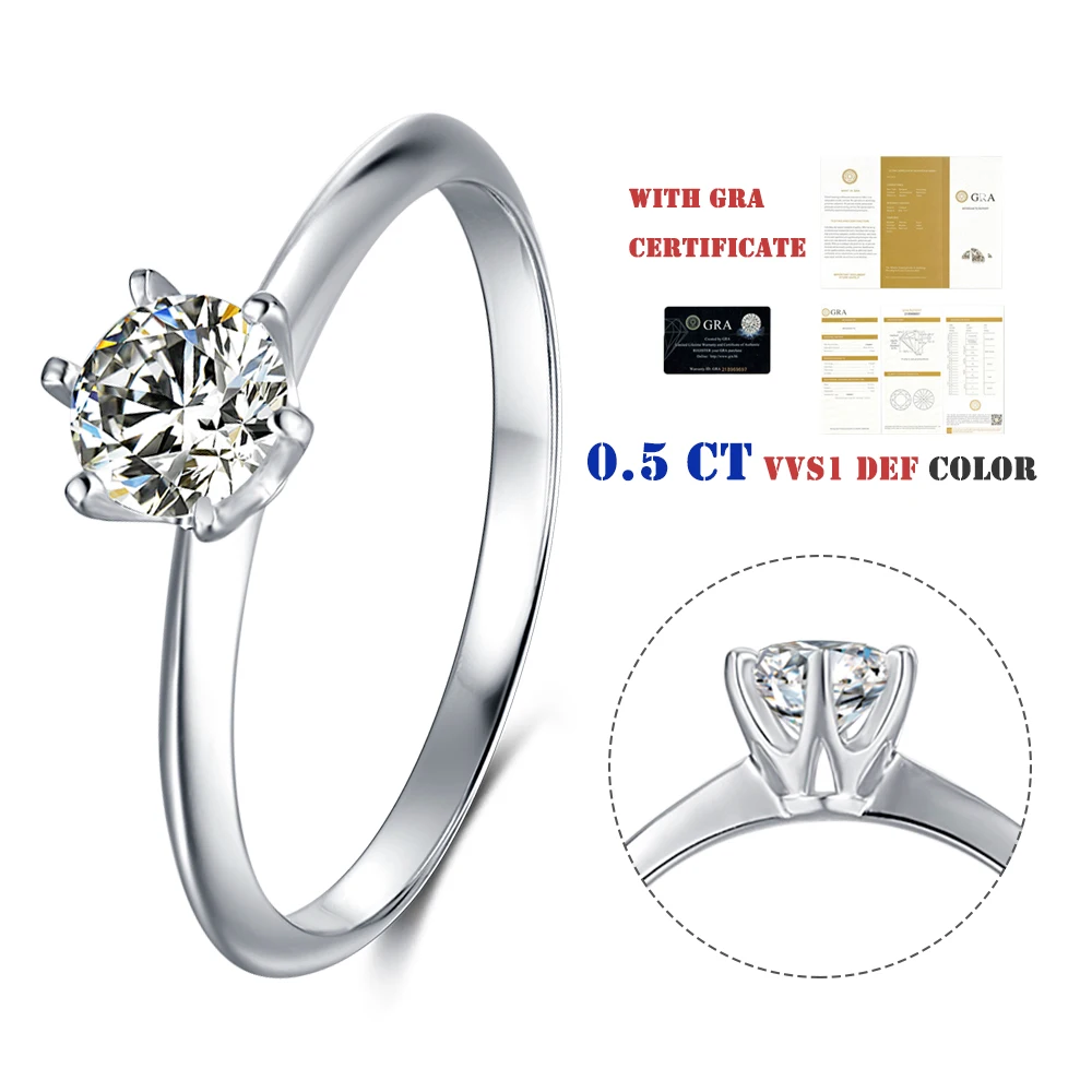 New Arrival Real Moissanite Ring Six Prongs Simulent Solitaire Diamond Engagement Ring Jewelry for Women