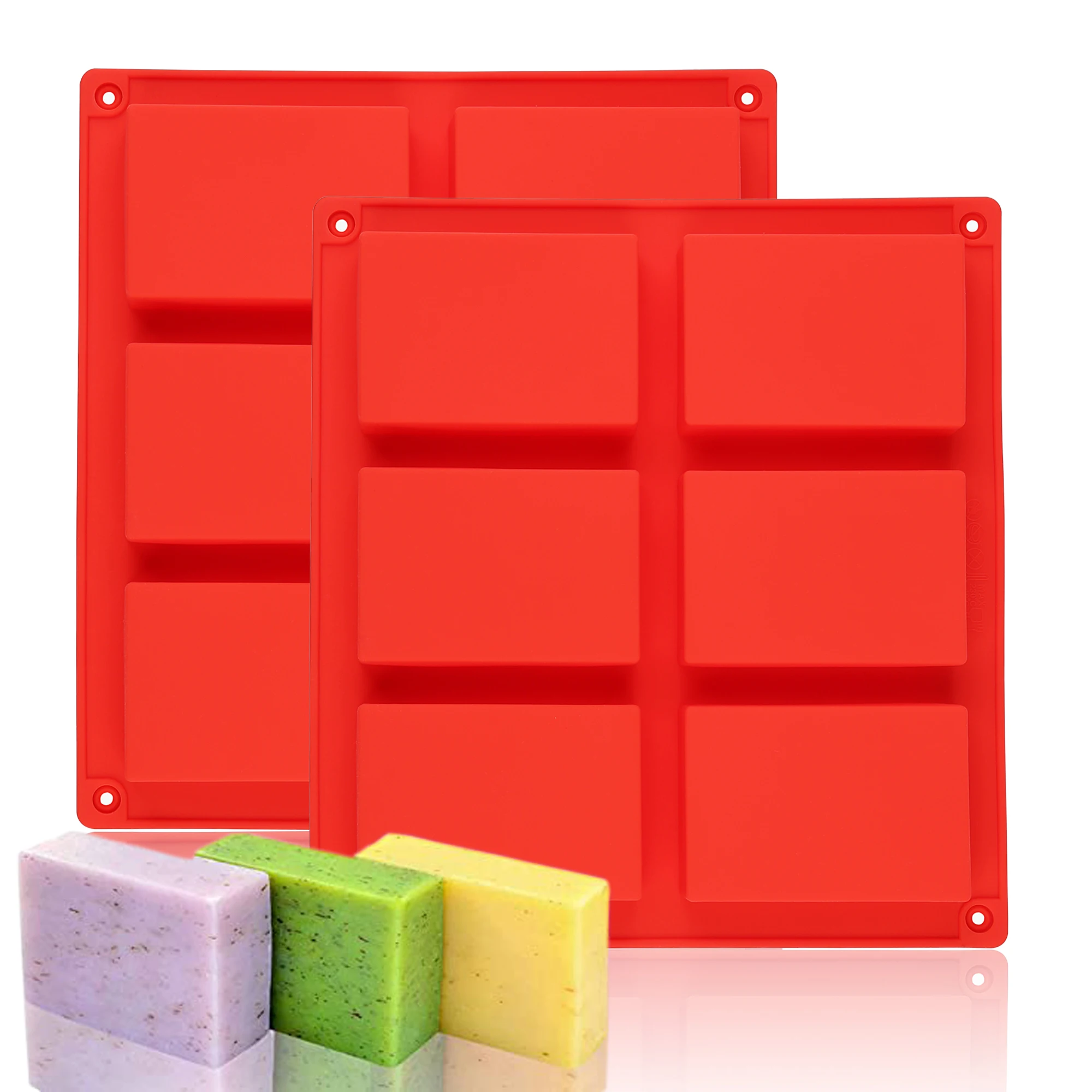 

6-Cavity Homemade Cake Mould 3D Plain Soap Mold Rectangle Bar Soap Molds, As customer require