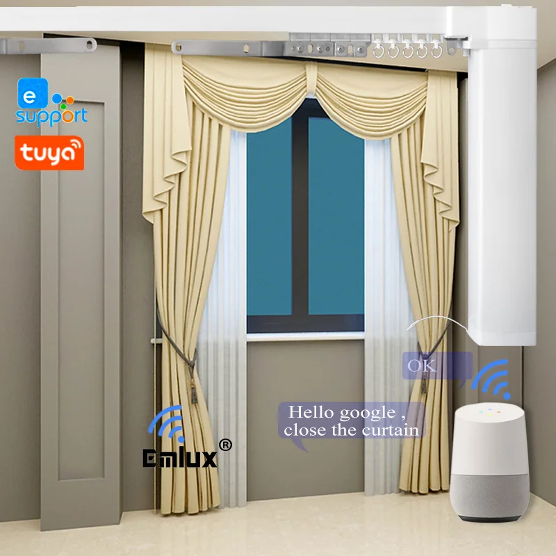

Google home Alexa control automatic motorized diy electric curtain, White