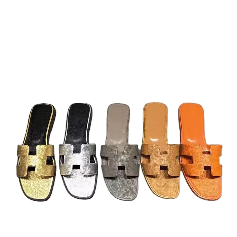 

Ladies Shoes Flat Casual Oral Sandal Outdoor PU H Slides One Tong Ladies Flat Slippers Women Flat and Sandal, Solid color