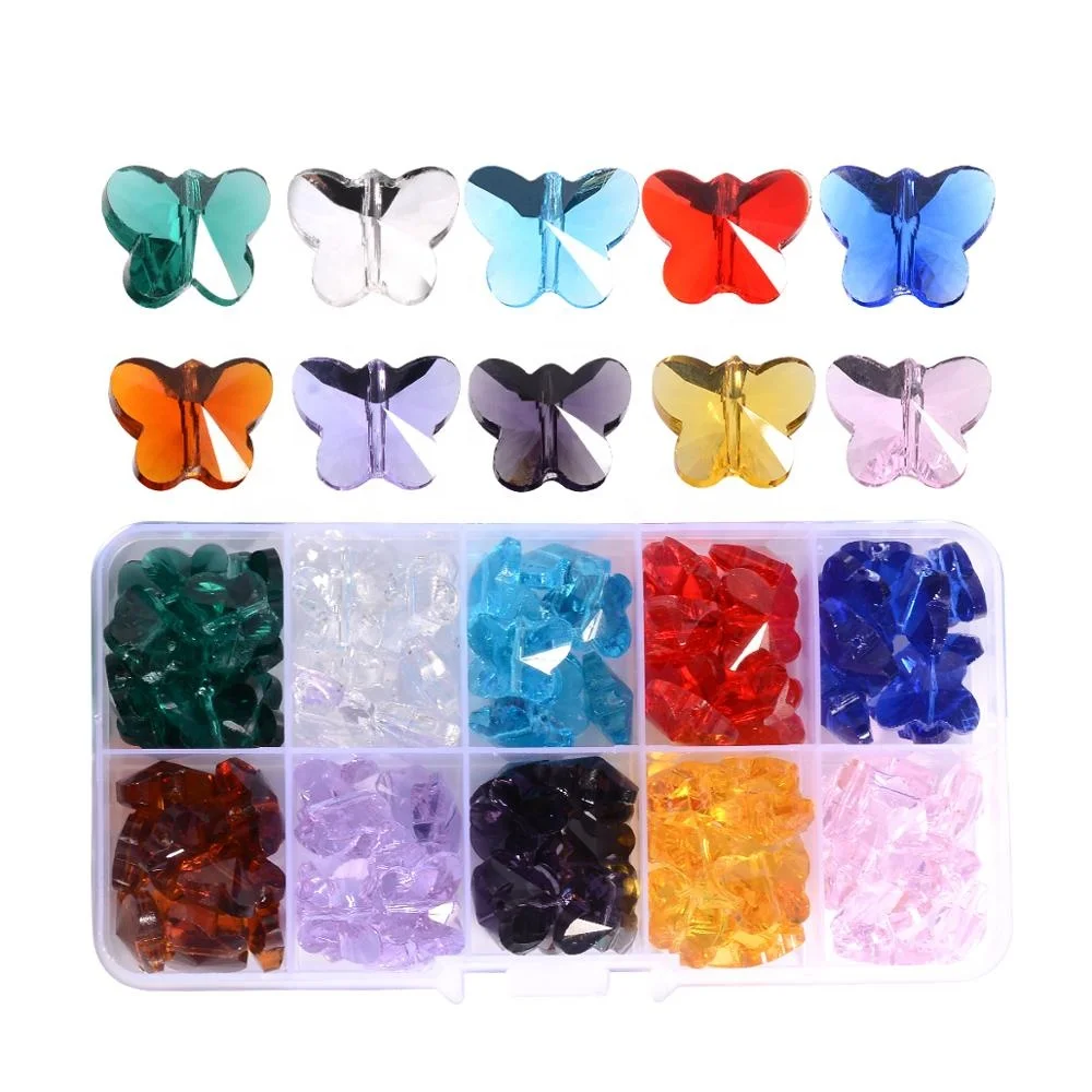

100pcs 14mm Crystal Glass Beads Butterfly Beads Glass Beads for Jewelry Making Chandelier suncatcher Parts