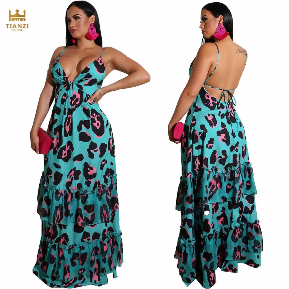 

A1407 - women 2020 summer casual print basic loose maxi dresses