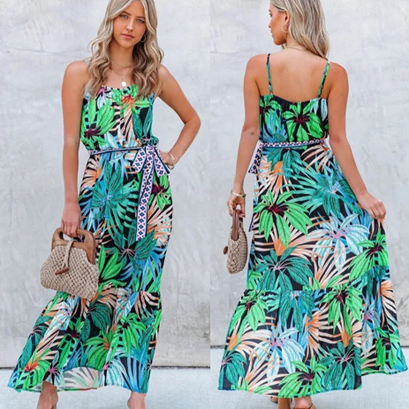 

HKRED Summer Women Elegant Floral Print Sleeveless Button Down Sweet Girl Skirt Dresses