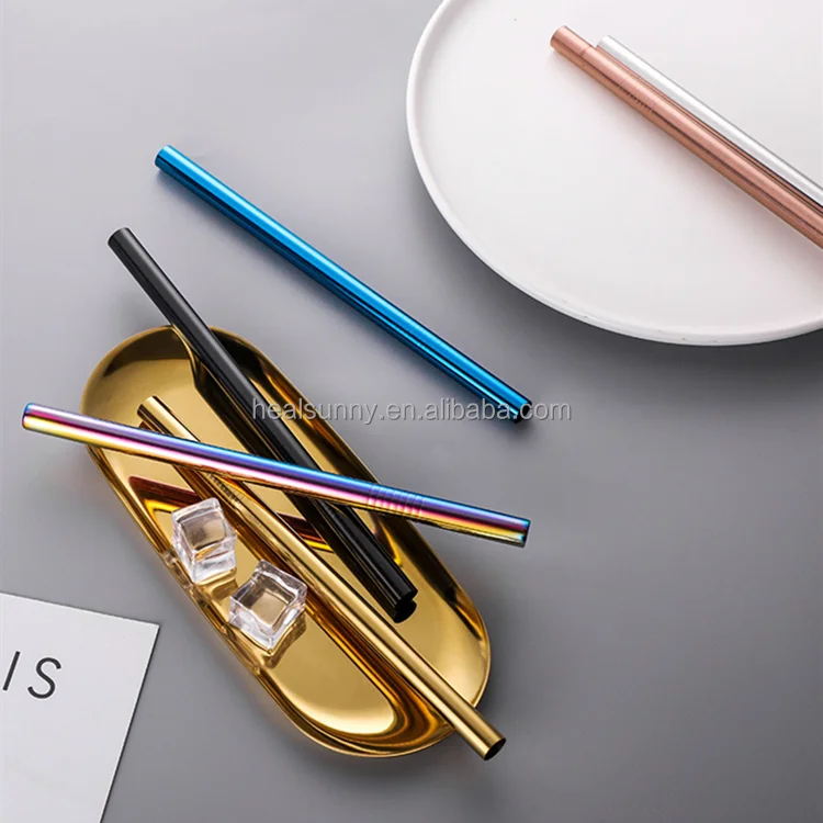 

Reusable 12*215mm Metal 304 Drinking Stainless Steel Straw, Muticolor
