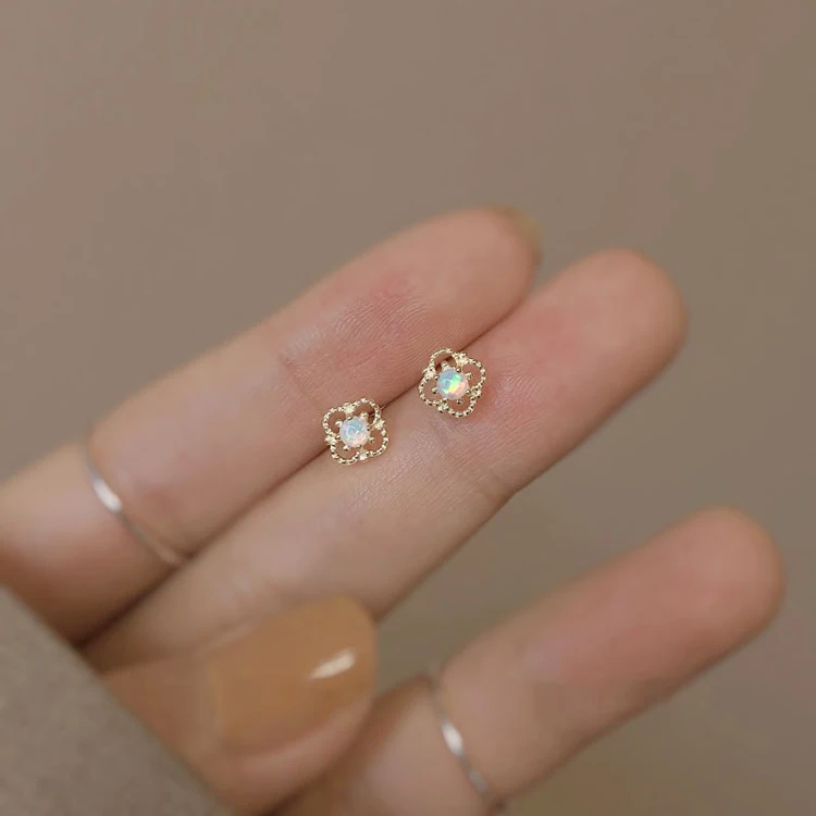 

Small opal 925 Sterling Silver gold plated stud earrings for women girls, Gold/silver