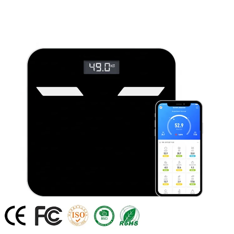 

180kg Bluetooth Digital Smart Body Fat Bathroom Weighing Scale with Battery, Black,silver