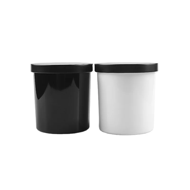 

300ml 400ml Custom Scented Candle Glass Holder Jars Matte Black White Jar with Matte Black lid