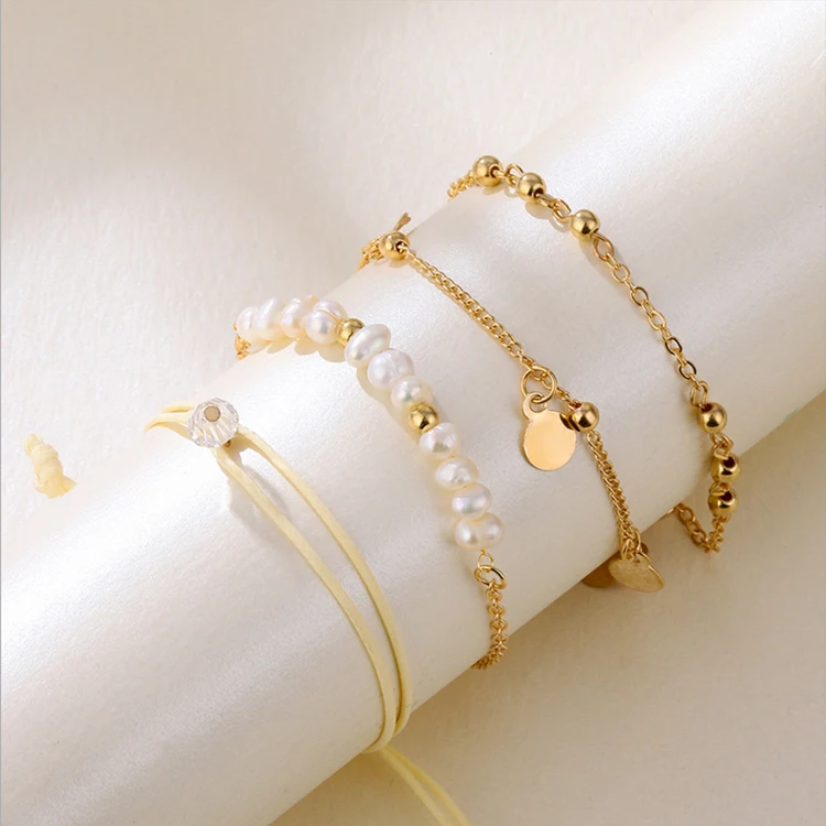 

Hot Selling New Stackable Layered Bracelet Fine Pearl Bracelet For Woman, Gold