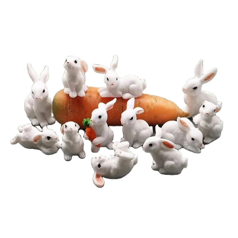 

12 Style Mini Rabbit Animal Figurine Decoration Miniature Resin Craft Mini Bunny Garden Ornament DIY Accessories Micro landscape