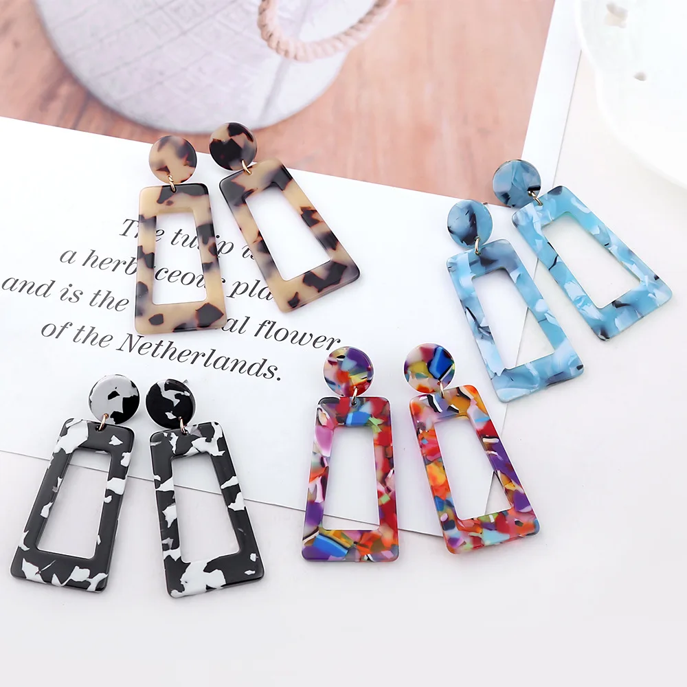 

Multicolor Leopard Fashion Exaggerated Print Acrylic Plate Earrings Geometric Long Squares Earrings, Picture