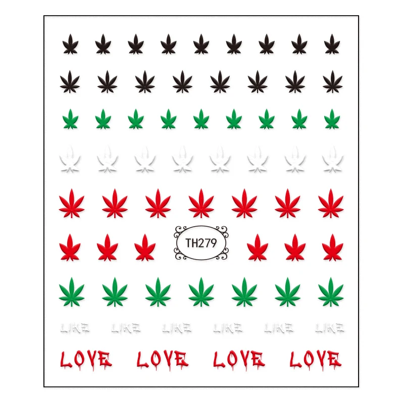 

High Quality 3D Nail Decals Leaf Nail Art Decorations Sticker Wholesale From China, Colorful