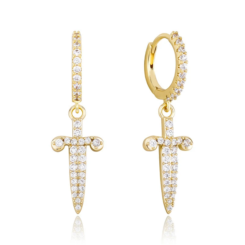 

Blues RTS Luxury Ladies copper iced out zircon small cross earrings huggie