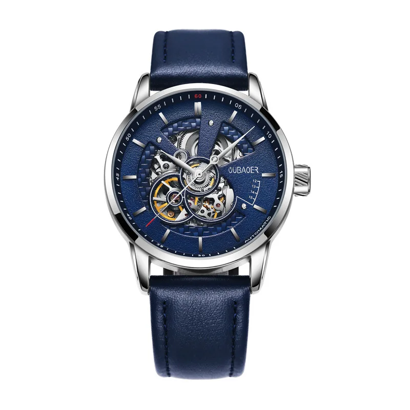 

2021 Fashion Blue Leather Watch Men Mechanical Skeleton Military Sport Wristwatch Luxury Automatic Watches Relogio Masculino