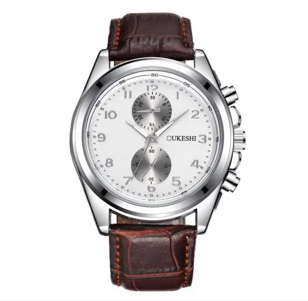 OK09 Business Genuine Leather Watches Men Casual Chronograph Decoration Quartz Wristwatch