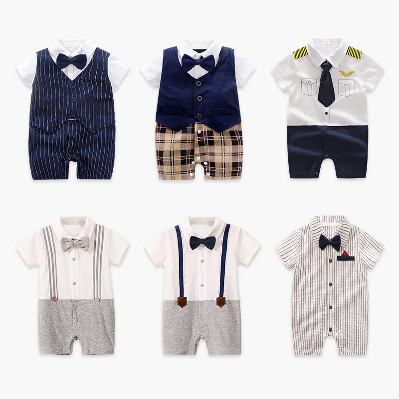 

Summer gentleman children's clothing baby one-piece clothes newborn cotton male baby romper baby cloth cross-border