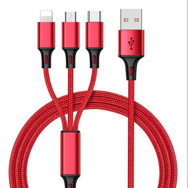 

1.2M 3 in 1 braided data cable for mobile data transfer cable. mobile change cable