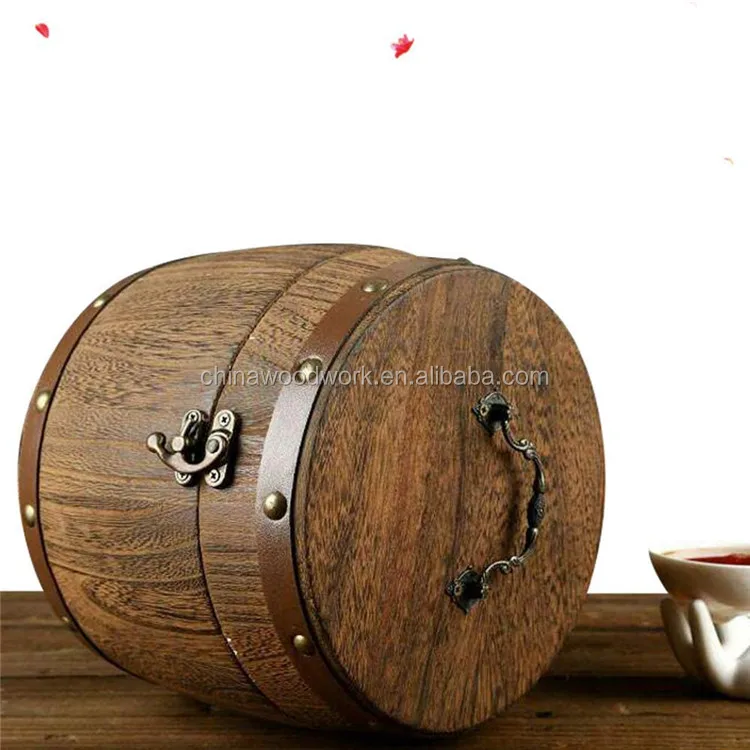 Mini Vintage Wooden Tea Barrel Canister Round Storage Box For Tea Leaf