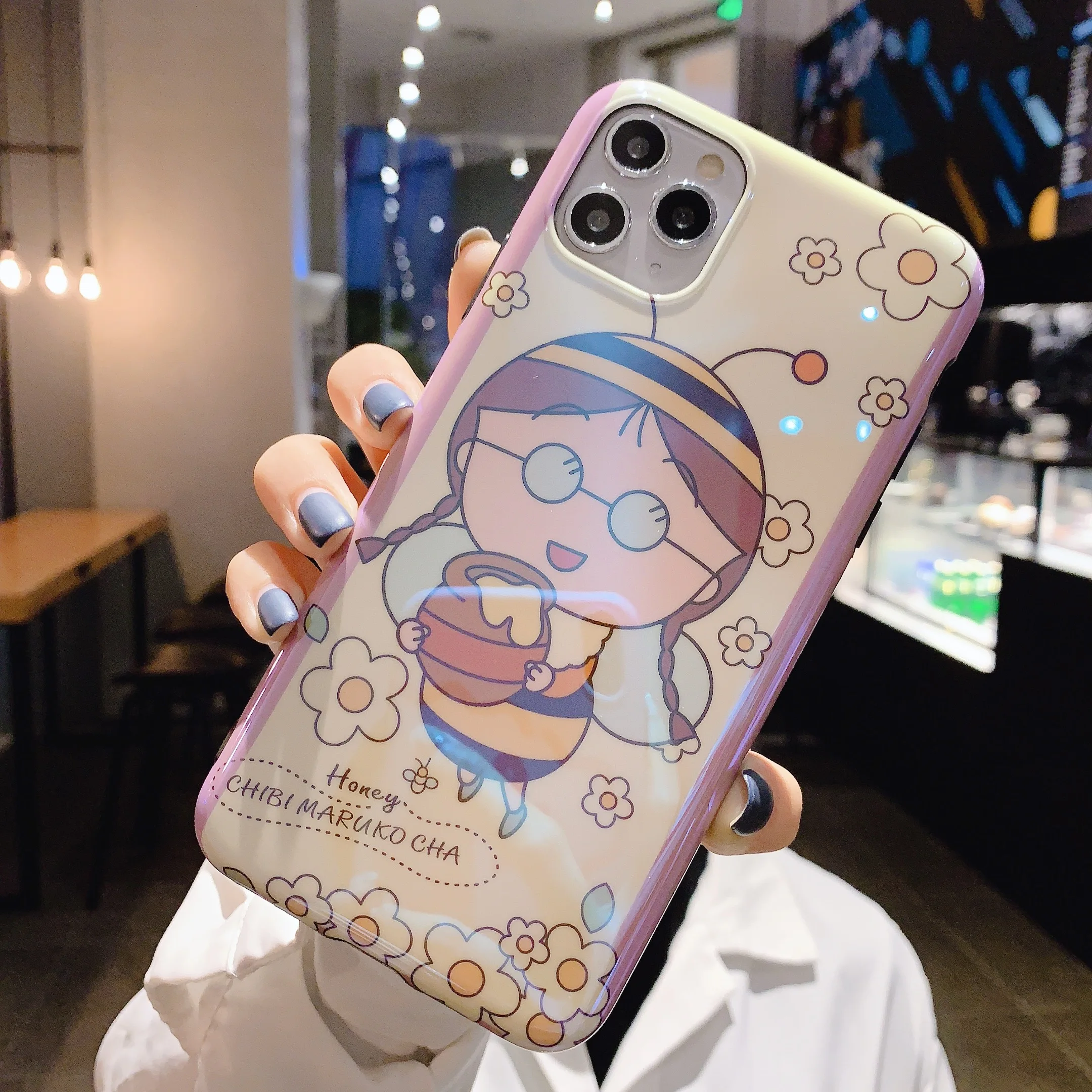 

2021 Anime Bee Chi-bi Maruko Blue Light IMD Phone Cases For iPhone 12 Pro Max 8Plus XR XS Max SE2020 Back Cover Cartoon IMD Case