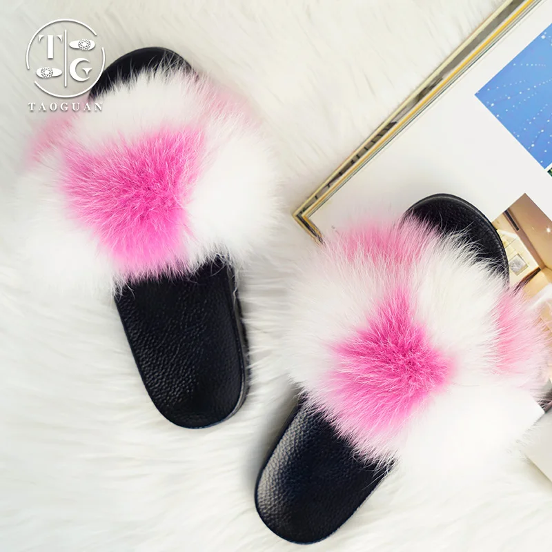 

Uk Size 6-11 Lady Fancy Sandal With Real Silver Fox Fur Women Winter Indoor Sexy Fur Slipper Slides, Customized color