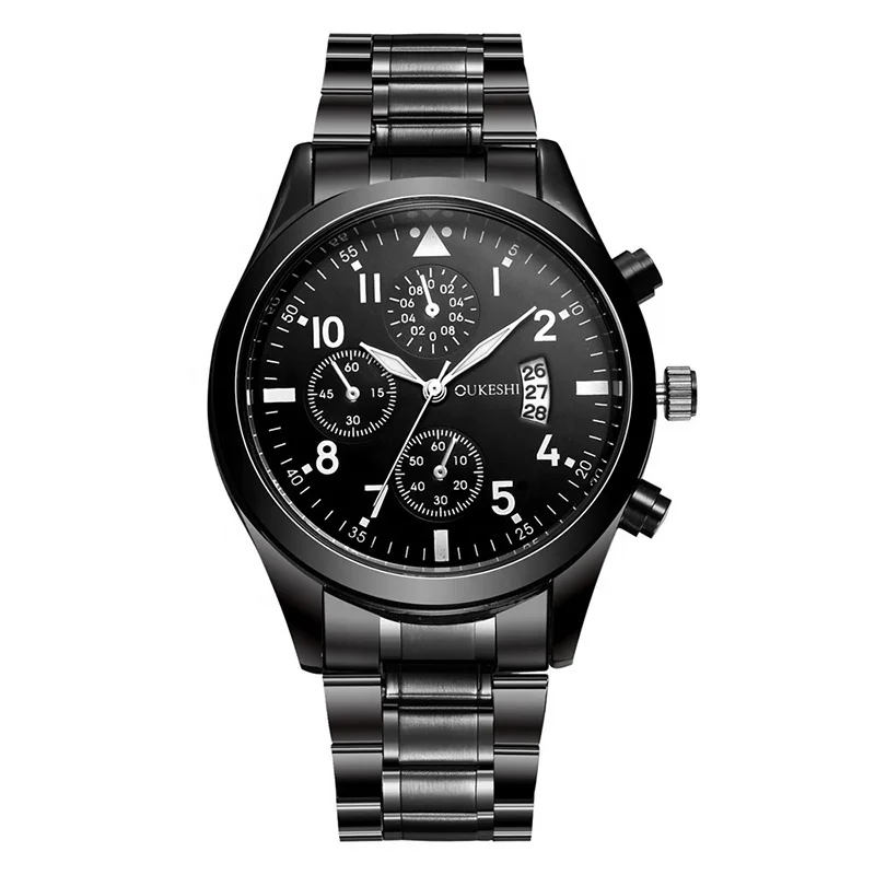 

Hot Selling Mens Watches Analog Quartz Business Simple Style Classic Trendy Stainless Steel Men Watch OEM, Black