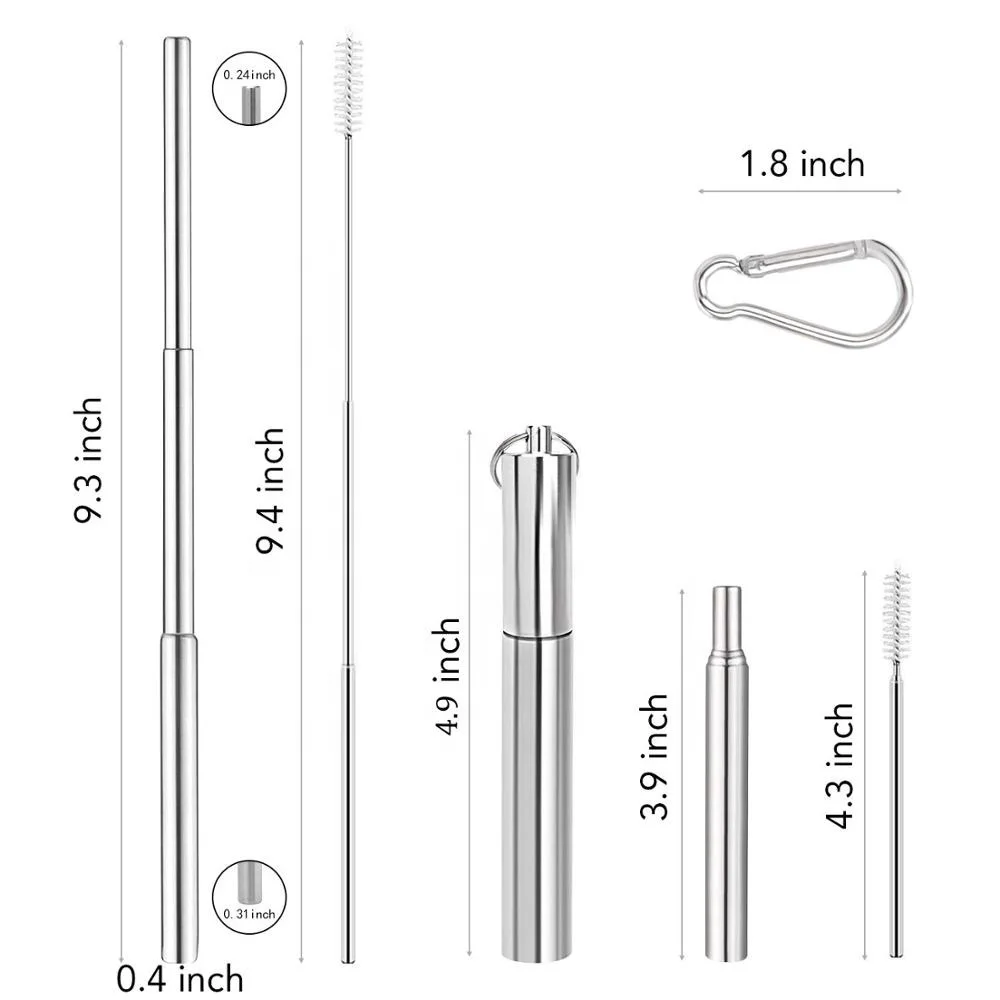 

Reusable portable foldable metal straw collapsible retractable stainless steel telescopic drinking bar straw