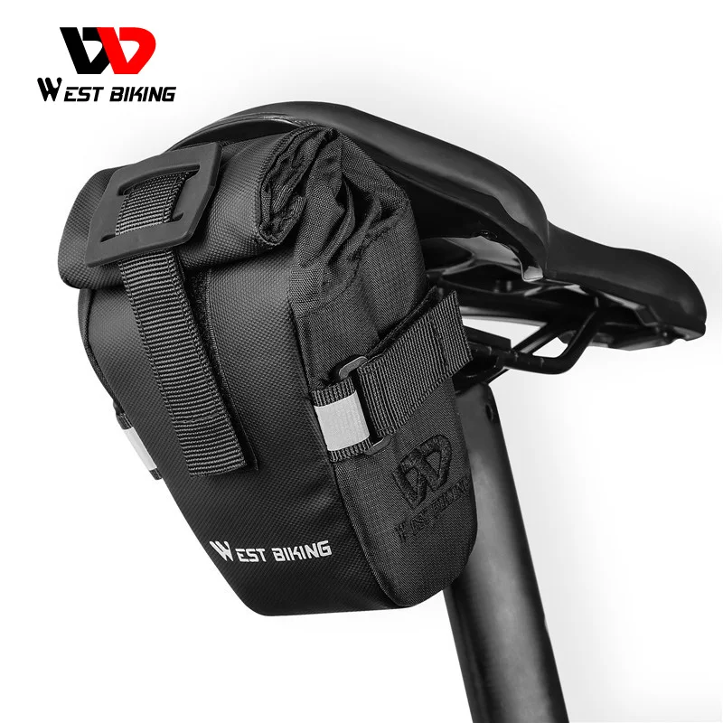 

WEST BIKING Portable Foldable Cycling Rear Bag Easy Install Riding Bike Bicycle Tail Bag Waterproof Motor Bicycle Saddle Bag, Black,gray