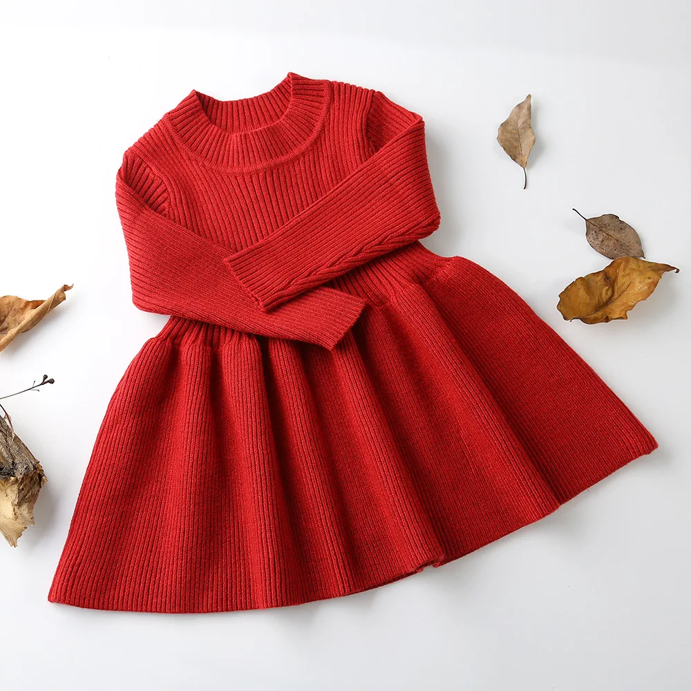 

wholesale custom girls winter A-line skirt baby girl warm sweater knitted dress