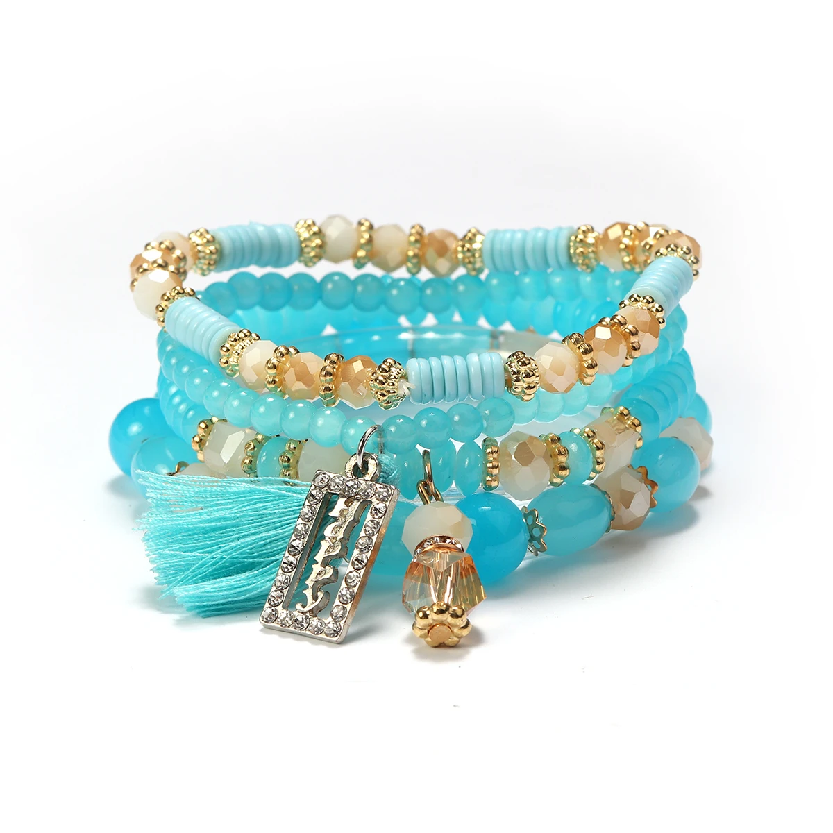 

Summer New Bohemian Bracelet Tassel Crystal Glass Beads Fashion Design Handmade Jewelry Set Wholesale