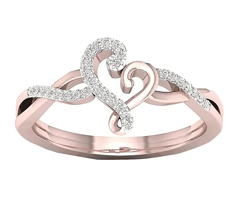

2021 New Arrival Statement Band Stacking Finger Zircon Chain Ring Hollow Heart Bow Ring for Women, As picture shows
