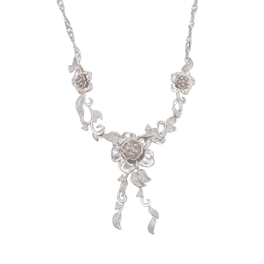 

42910 xuping jewelry luxury necklaces lady fashion rhodium color petal shaped necklaces