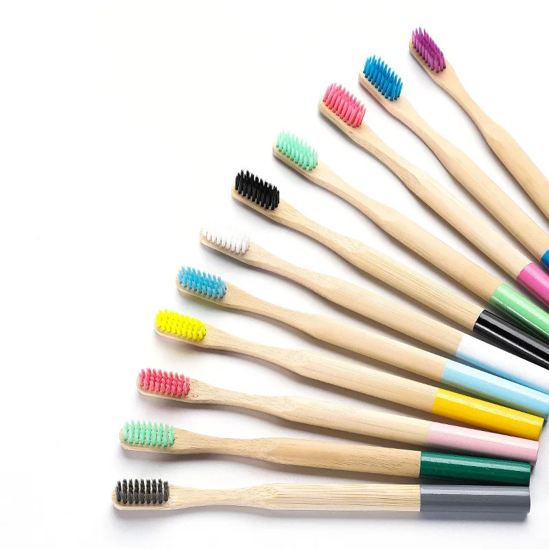 

New Product Hard Round Handle Rainbow Nylon Bristles Natural Zero Waste Adult Bamboo Toothbrush