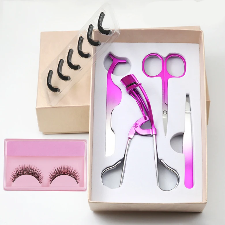 

Hot selling eyebrow tweezers scissors eyelash curler set, Pink and blue