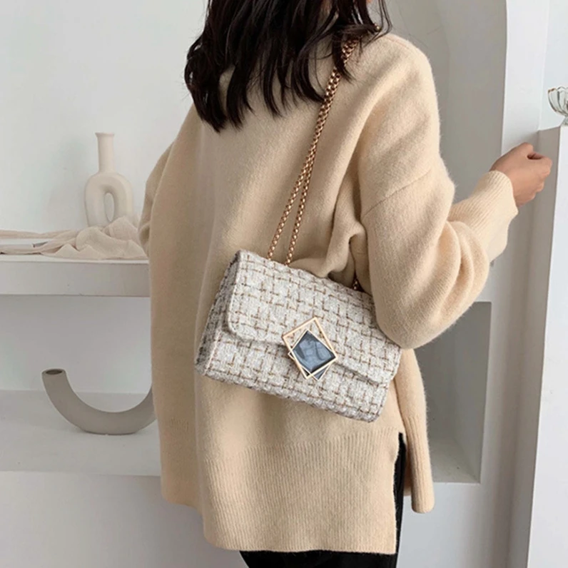

XP1274 2021 popular fashion chain single shoulder messenger bag woolen small square bag