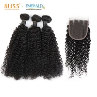 

Bliss Emerald 3+1 Mongolian Afro Kinky Curly Virgin Human Hair Extensions Cheveux Indiens Hair Jerry Curl 3 Bundles with Closure
