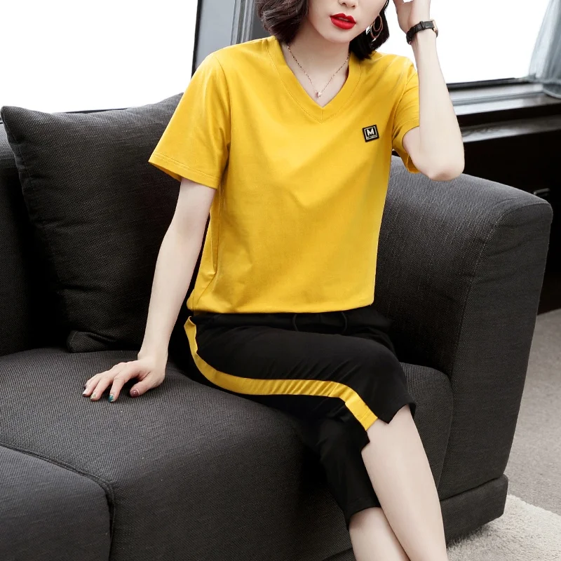 

Sports suit female summer 2020 new pure cotton large size fat mm fashion mother casual sportswear two-piece suit
