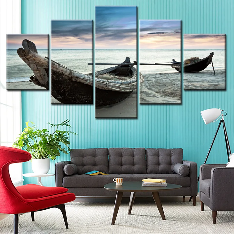 

Oil Painting Art Wall Canvas Print Stretched Boat On The Beach Sticker Home Decor Artwork World Map Custom Modern Picture