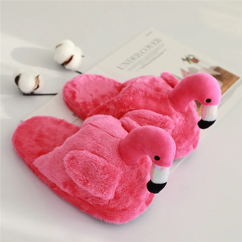 

Dropshipping Stuffed Animal Design Pink Flamingo Indoor Winter Slipper Plush Slippers for Kids Bedroom Slippers Plush, As picture