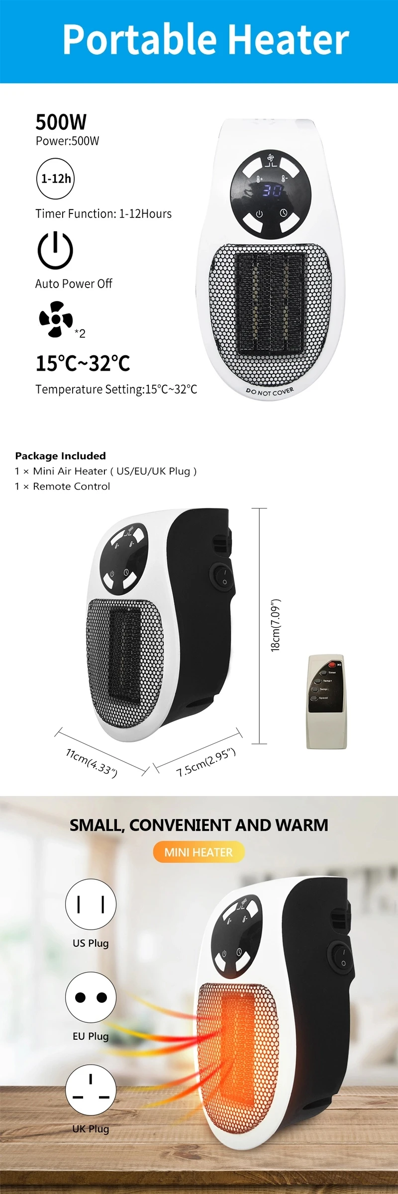 2020 hot selling quick heat warmer machine electric wall plug-in mini heater for indoor camping -HL5041