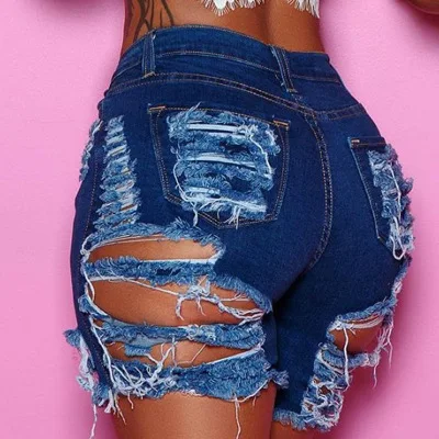 

qzbaoshu new hip hop clothing women torn jeans tassel stretchy jeans women half shorts denim with hole, 2 colors