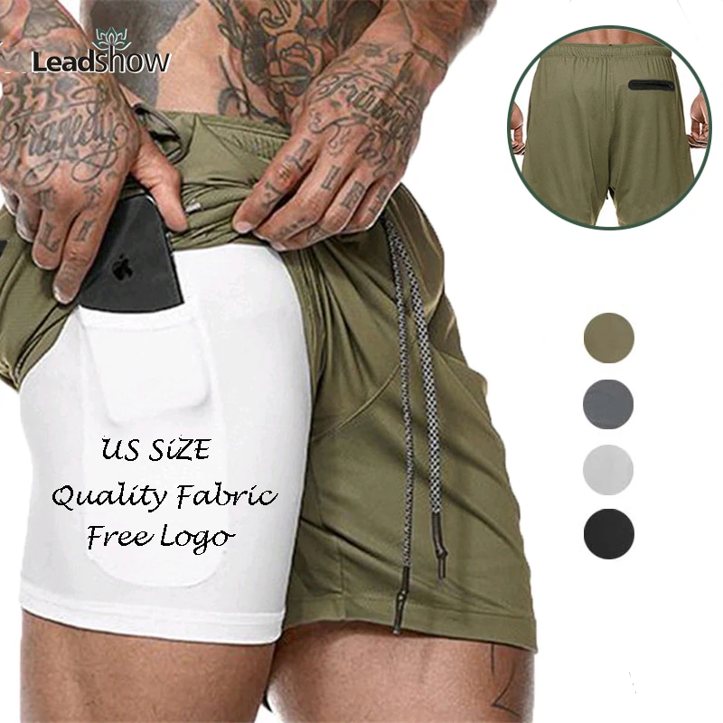 Fitness Training Quick Dry Athletic Workout Men's Sports Wear Gym Running Shorts Wholesale Custom Men Sweat Compression 2 in 1