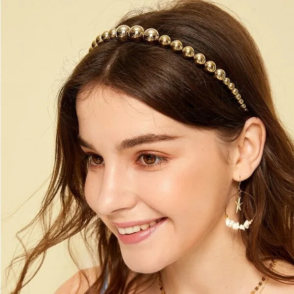 

New Trendy Big and Small Gold Plated Beads Hair Accessories Women Headband for Wholesale, Gold and silver plated