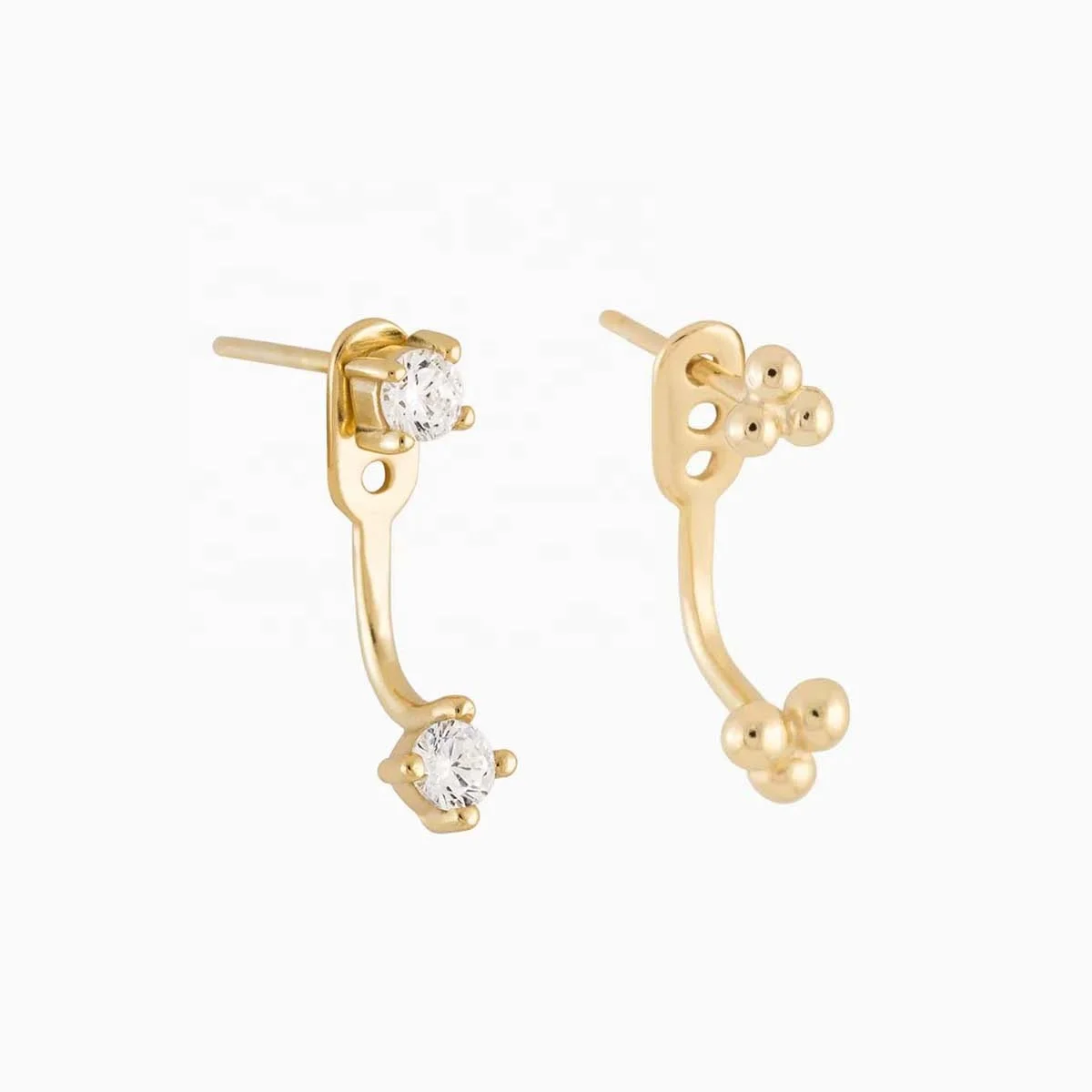 

LOZRUNVE Gold Plated Jewelry Minimal Diamond Bead Ear Jacket Earring 925 Silver